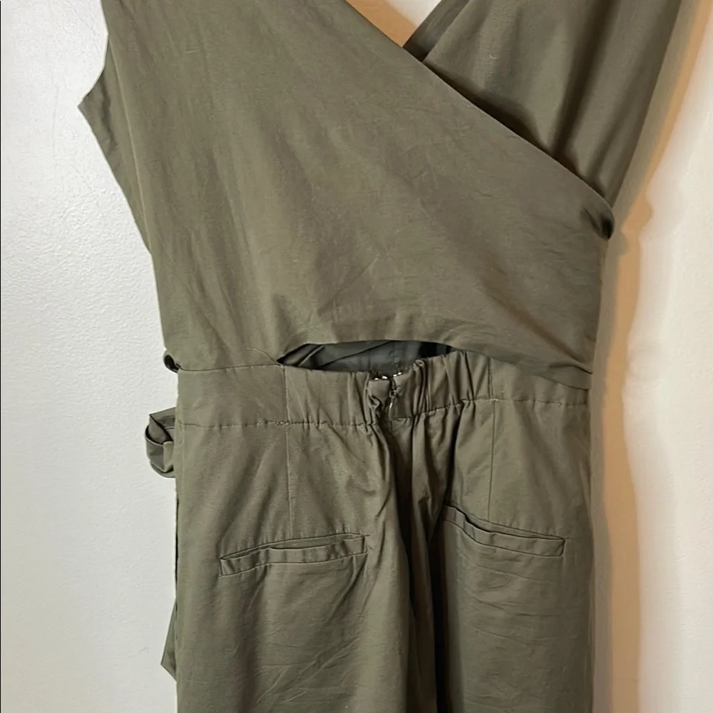 JCrew Olive Green Wrap Tie Jumpsuit in Poplin Size 0